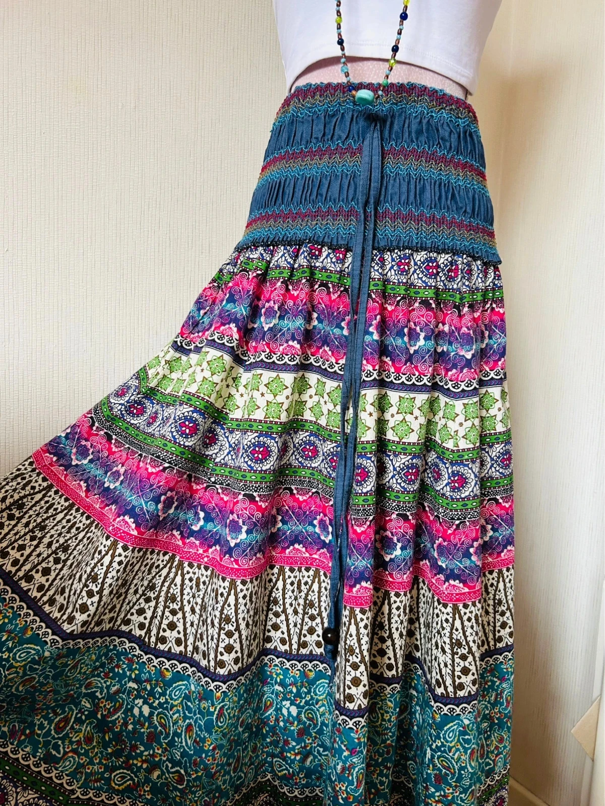🩵🌿Jupe robe 2-in-1 Boheemse Ambachtelijke Vintage Folk Handgemaakte Etnische Hippy Rok Jurk 36/38🌿💜 – photo 18
